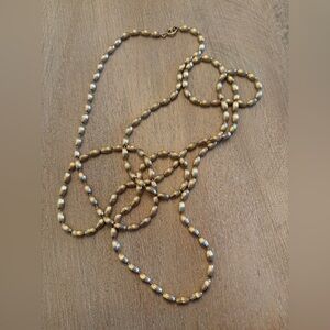 Vintage Napier Narrow Ribbed Gold-Tone Beaded Long Necklace